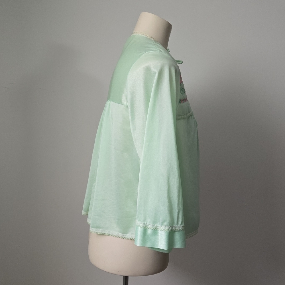 ✨ Vintage Lou’lee Canada Bed Jacket Satin Embroidered Mint Green (M) - Picture 5 of 13